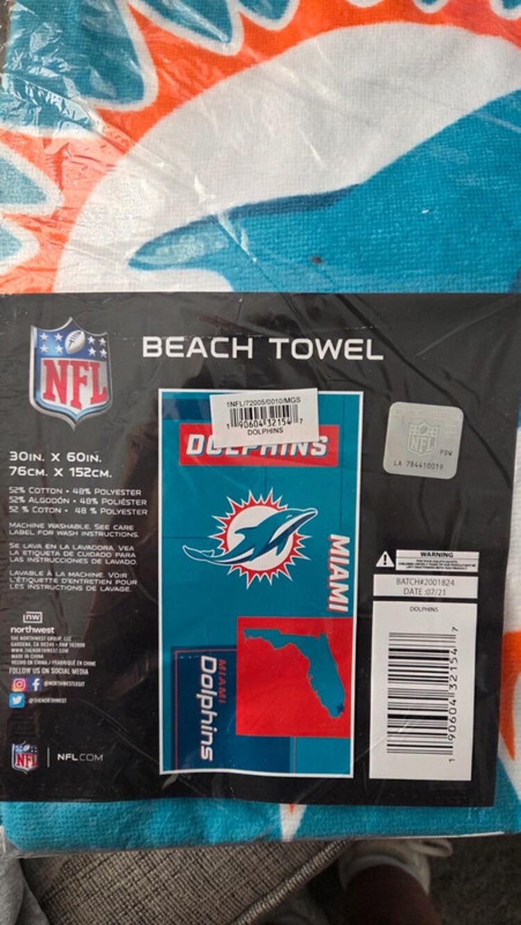 Miami Dolphins NFL Beach Towel 30x60 Northwest Team Logo Aqua Orange NIP